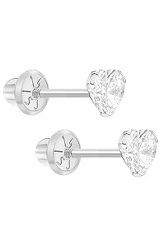 small svelte heart shaped cz baby white gold earrings